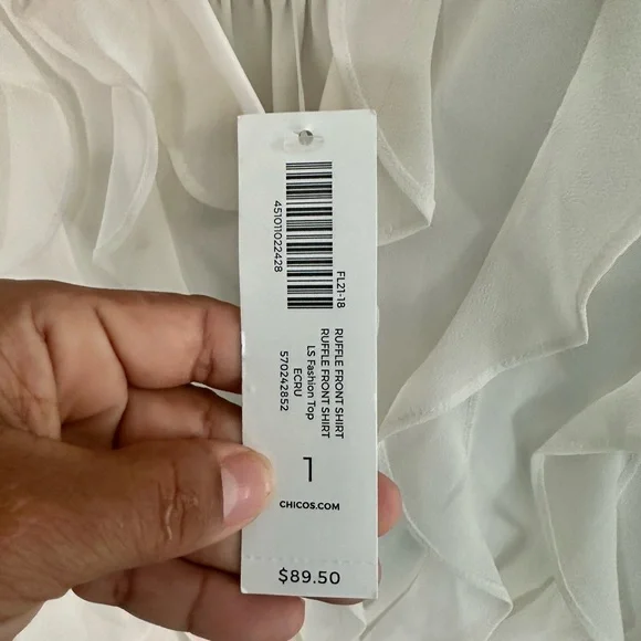 Chico's Women's White Ruffle Blouse Size L - Picture 8 of 8